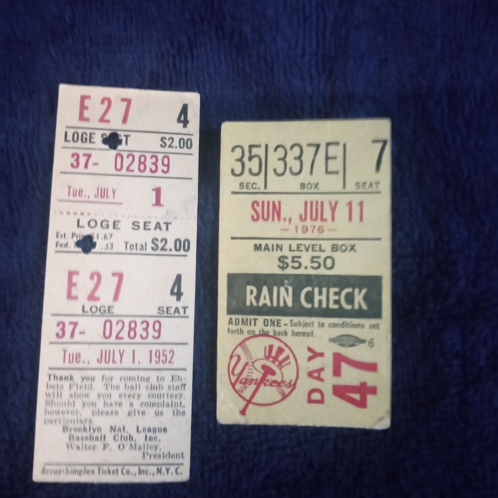 Original Vintage 1952 Baseball Clinch Pennant Full Ticket( Dodgers vs Phillies)
